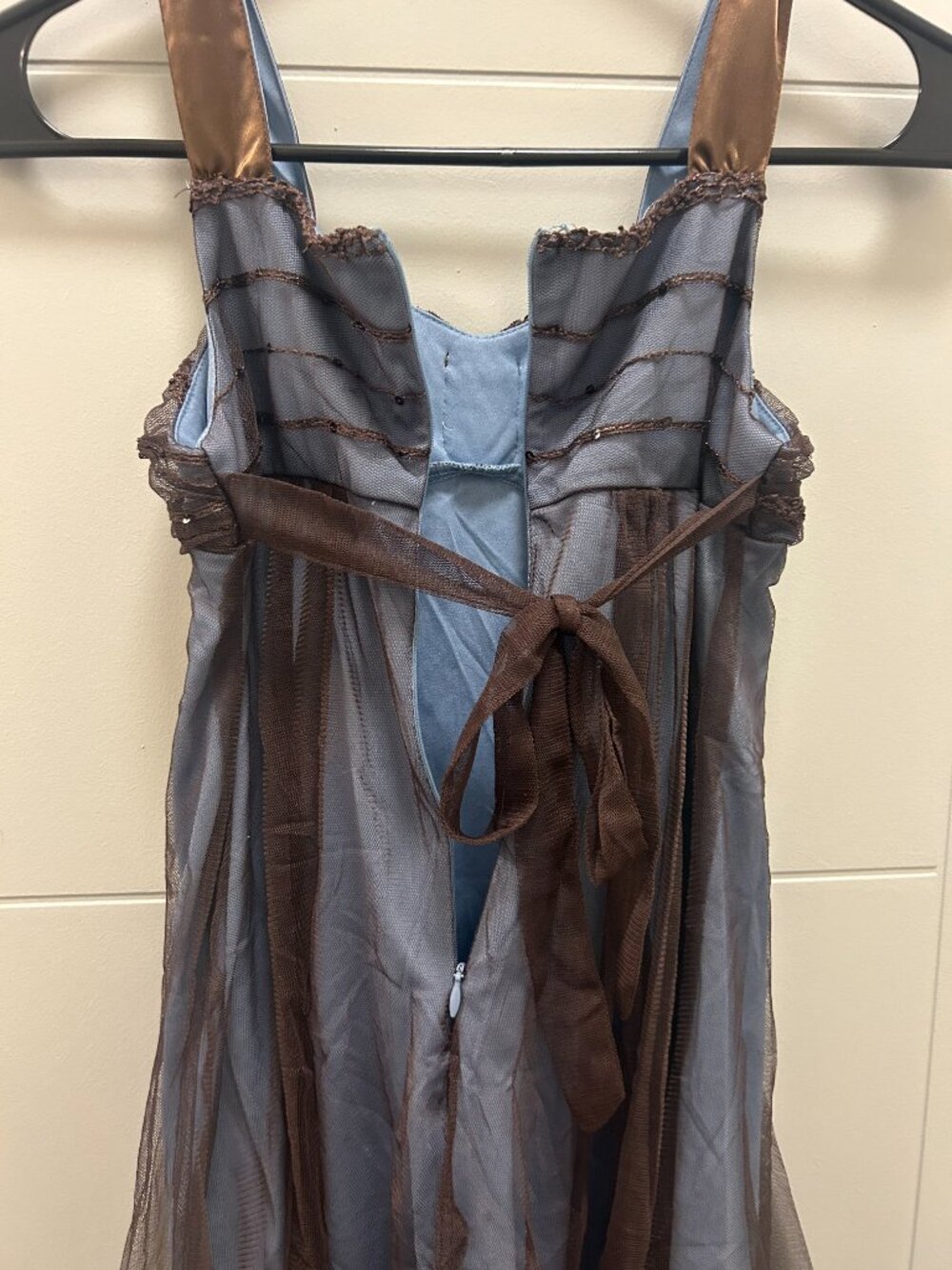 Bonnie Jean Girls Size 10 Blue Brown Mesh Dress Bow Empire Waist Formal Y2K - Picture 9 of 10